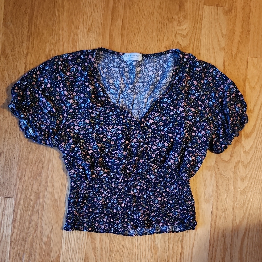 Paper Crane Floral Blouse - Navy and Pink